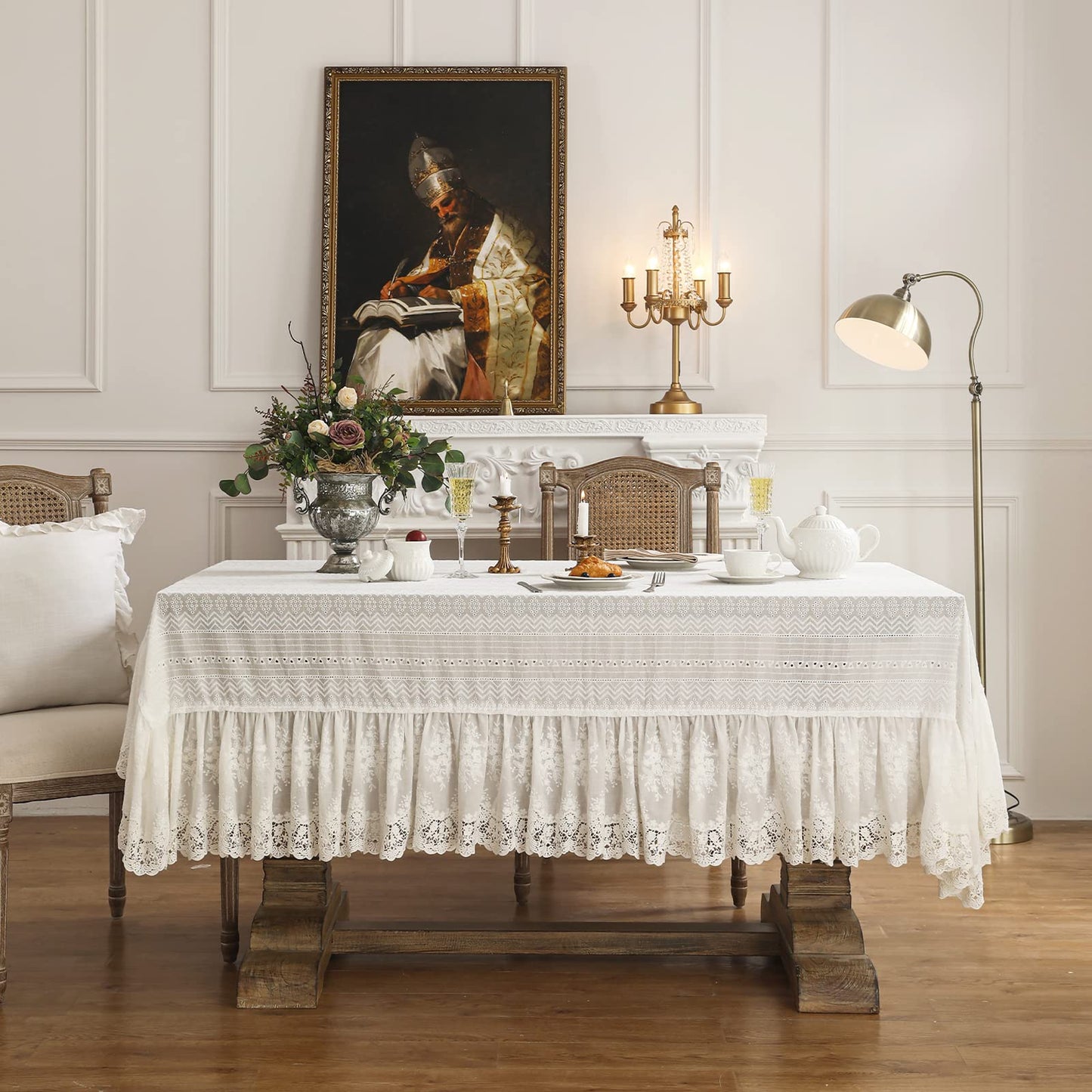 patdrea Vintage French Lace Cotton Table Cloth,Rectangular 67"x118"-Neumann