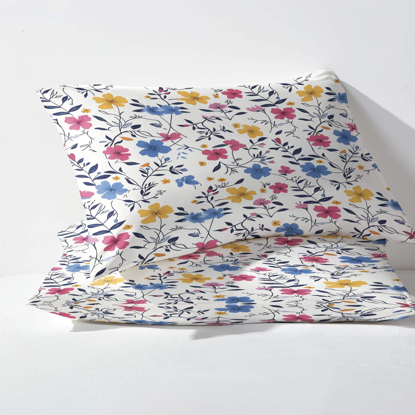 NOGAWA Colorful Floral Sheets Queen Size, Flower Botanical Bed Sheets, Patterned Bedding Sheets & Pillowcases 4 Piece Set - Soft Microfiber Deep Pocket Fitted Sheet & Flat Sheet & 2 Pillow Cases