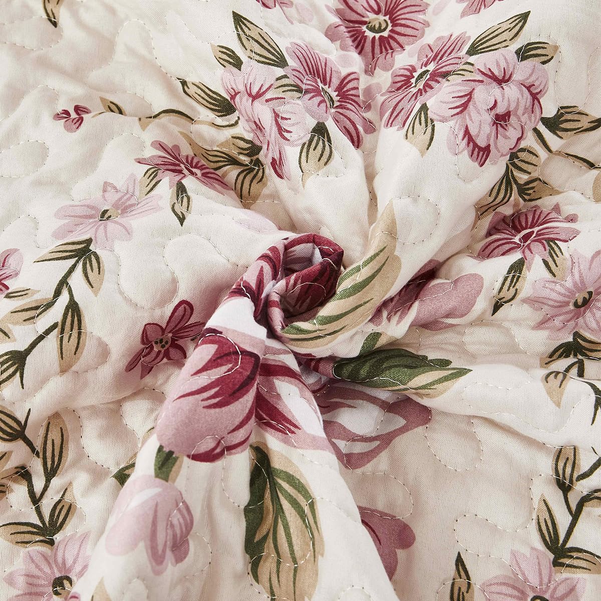 Boho Purple Rose Floral Quilt Set King Size, 3 Piece Lightweight Summer Bedding Set with 2 Pillow Shams, Soft Reversible Microfiber Bedspread, Farmhouse Coverlet for All Season (Purple Rose, King)