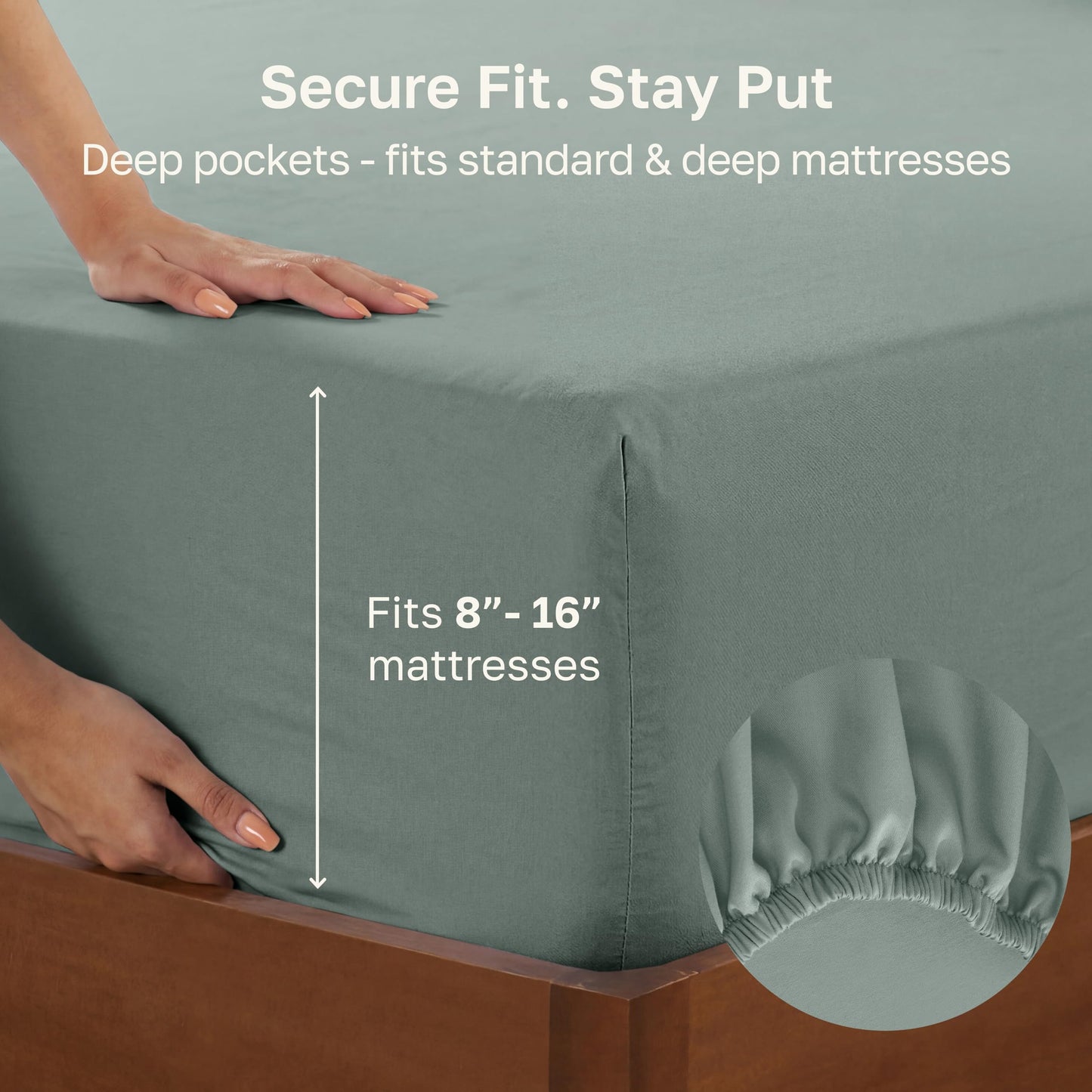 California Design Den Queen Size Fitted Sheet Only - 100% Cotton 600 Thread Count Sateen, Soft Deep Pocket Bottom Fitted Sheet, Premium-Feel Bedding, Smart Foot Side Indicator (Sage Green - Cool Tone)