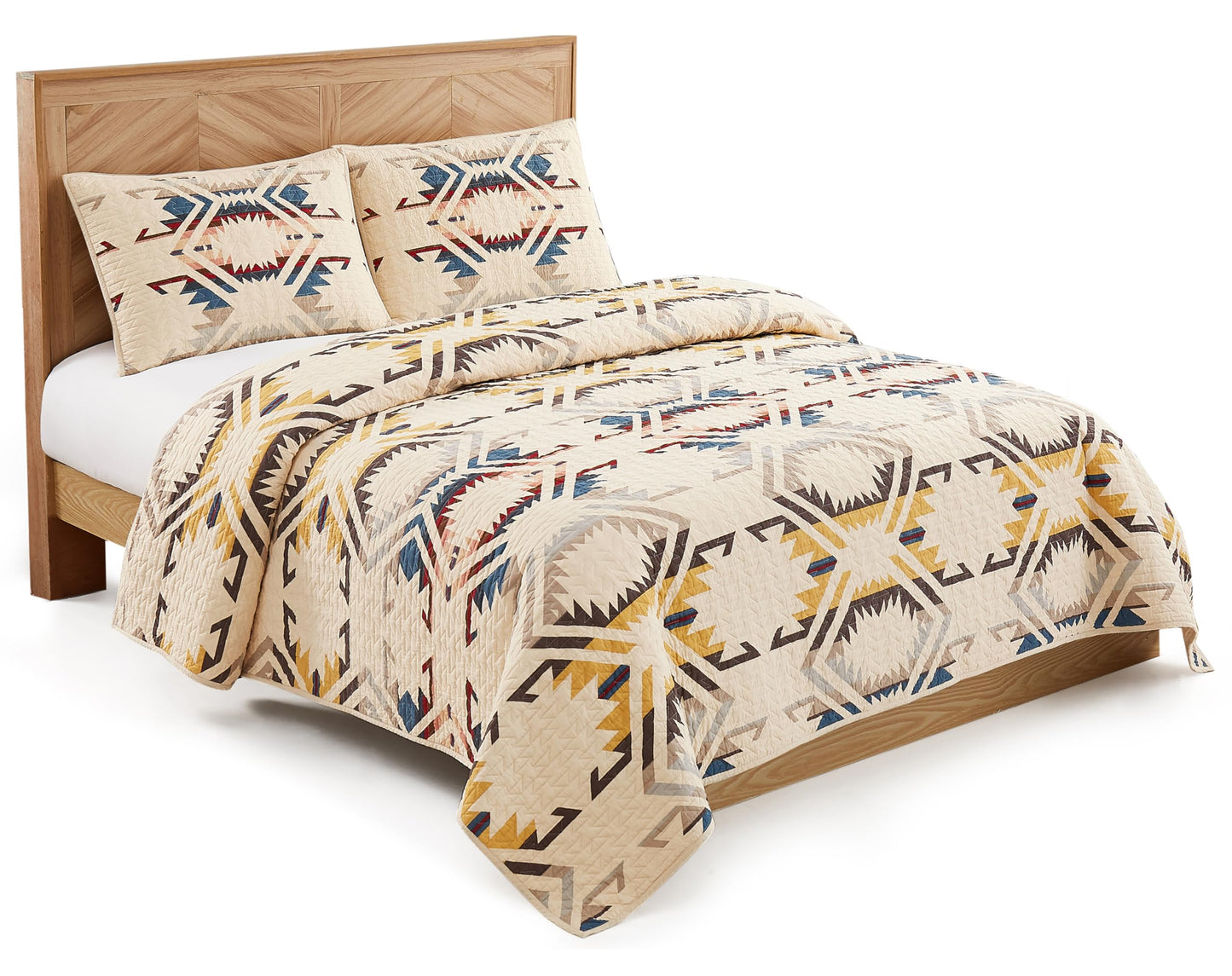 Pendleton White Sands Queen Quilt Bedding Set with 2 Pillow Shams, Luxury Cotton Quilt, Lightweight Quilted Bedspread or Coverlet, Western Bedding, Machine Washable, Full/Queen, Beige Diamond Print