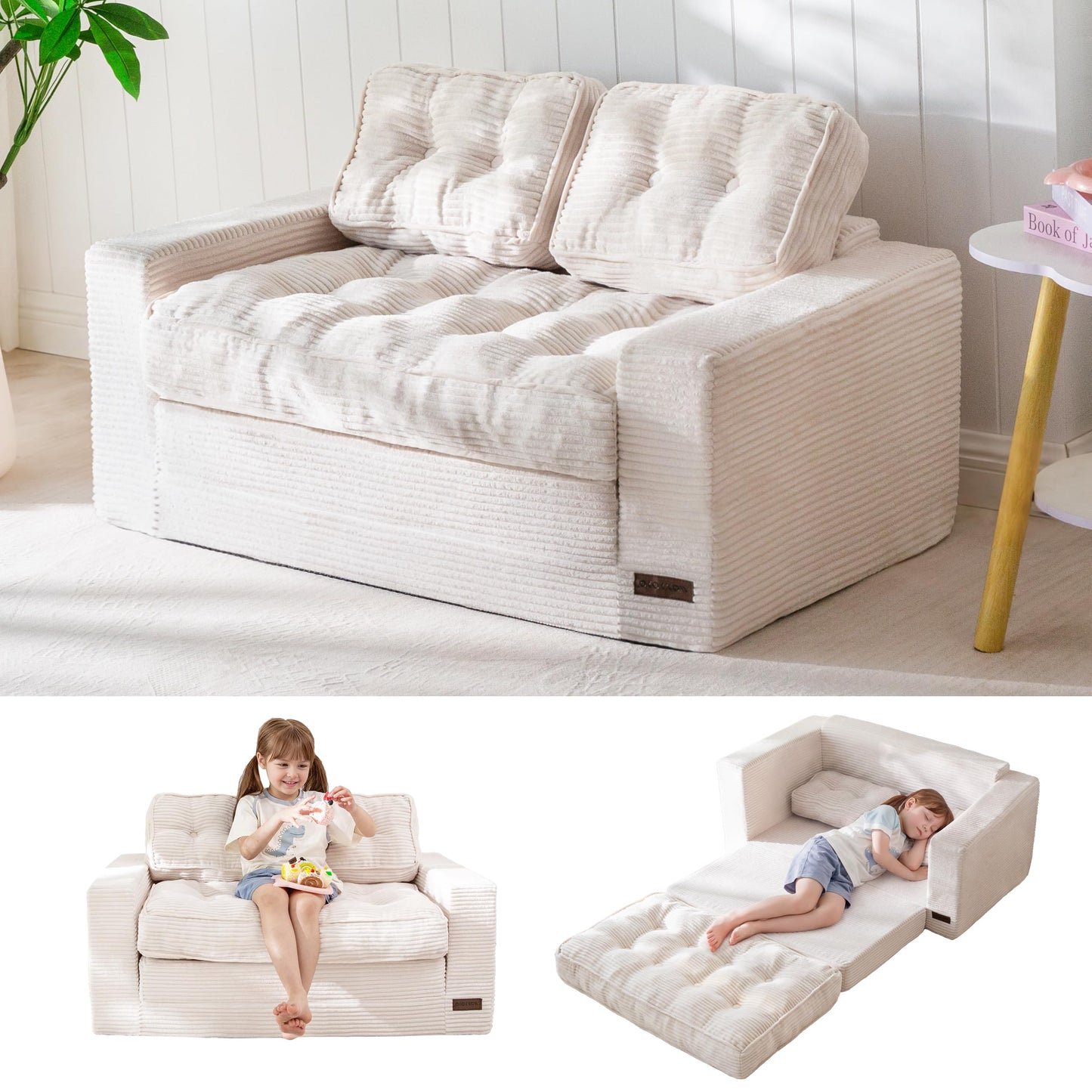 MAXYOYO Convertible Sofa Bed for Boys and Girls, Floor Kids Bean Bag Chair