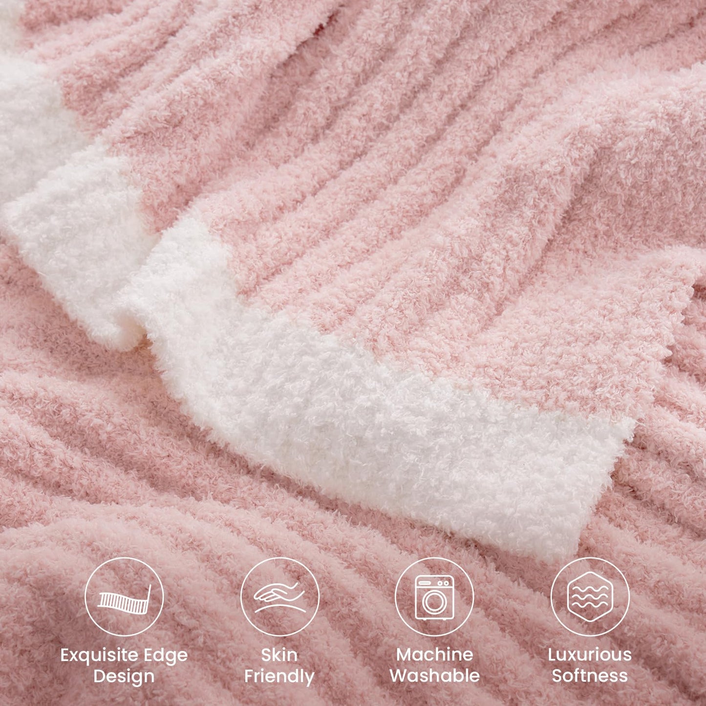 Snuggle Sac Summer Pink Throw Blanket for Couch, Soft Cozy Ribbed Fluffy Blankets for Women, Warm Microfiber Knit Cute Throws for Girls Daughter Gifts, Pink, 50x60 inches