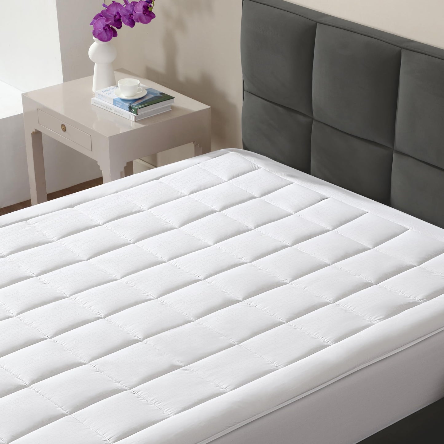 CirclesHome Twin Size Mattress Pad Pillow Top - 100% Cotton Top Ultra - Plush Down Alternative Mattress Protector - 200 Thread Count - Stretches from 14-16 inches for Snug Fit