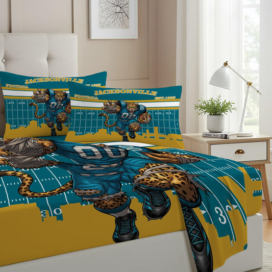 Allenjoy Jacksonville American Football Teal Momentum Sheets Set with Fitted Sheet, Flat Sheet and 1 Pillowcase for Boys Teens Men Fans Son Bedding Bedroom Decor, Twin Size