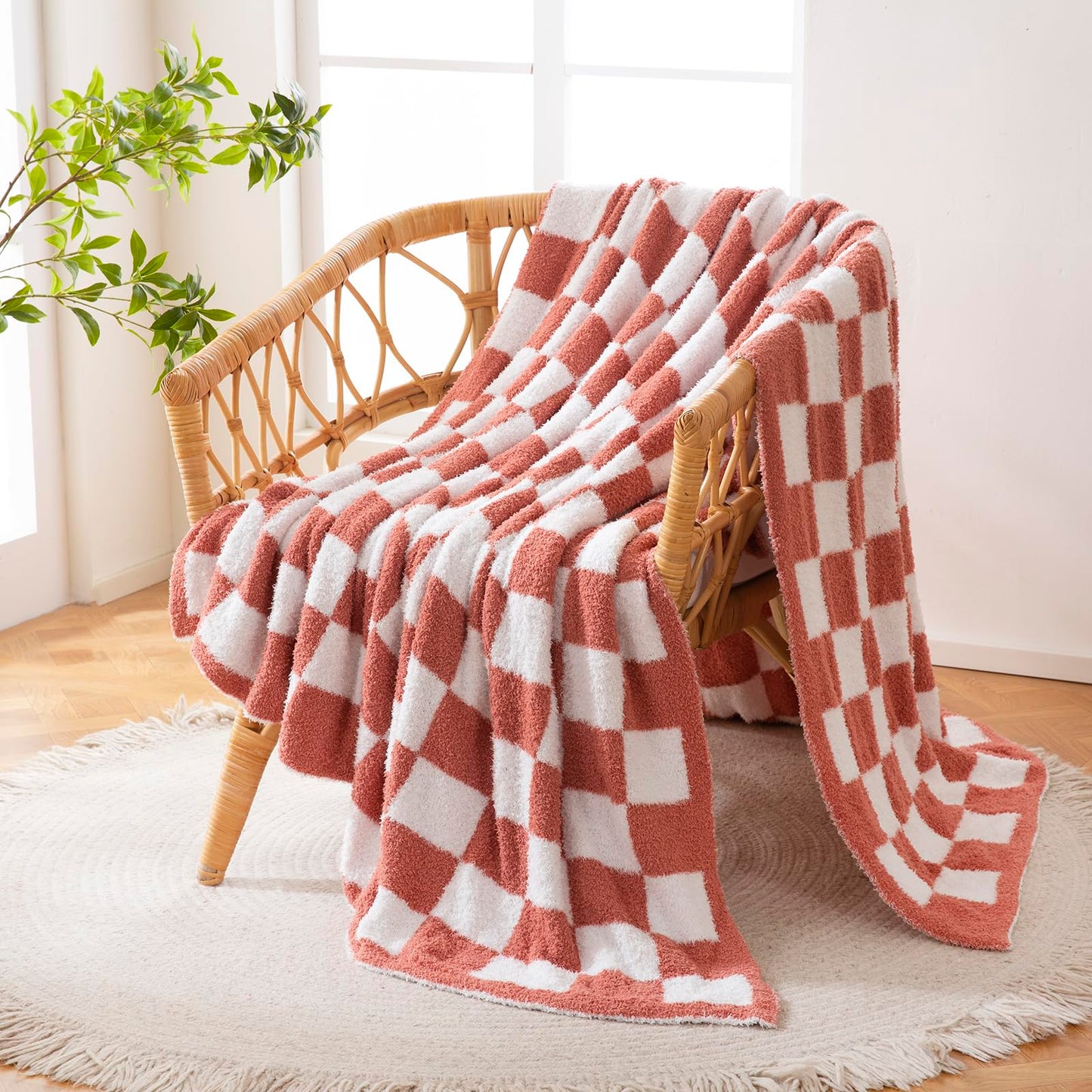 YIRUIO Checkered Knit Throw Blanket Ultra Soft Microfiber Reversible,Fluffy Fuzzy Cozy Throw for Bed,Sofa Couch Home Decor Red 60x80 Inches Twin Size