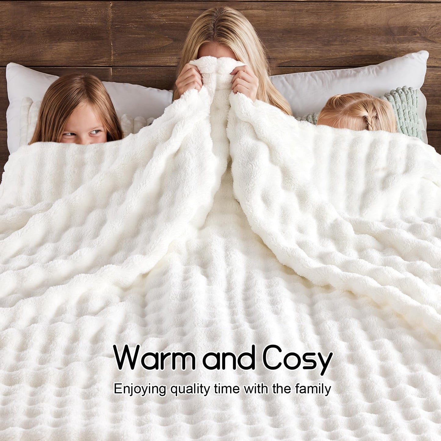 Lotus Karen 3D Bubble Fleece Blanket for Couch - Ultra Soft Fluffy White Twin Blanket for Sofa Bedroom, Lightweight Cozy Throw for All Season, Adults Women Kids Off White, 60"x80"