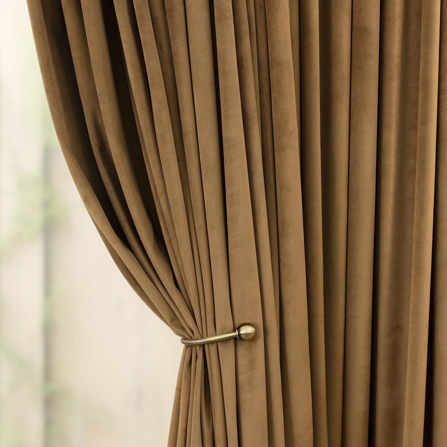 Velvet Curtains 84 Inch Length 2 Panels Set Gold Brown Light Blocking Thermal Insulated Room Darkening Window Drapes Soft Luxury Curtain for Living Room Bedroom Back Tab Pleated Pocket 7ft Long Golden