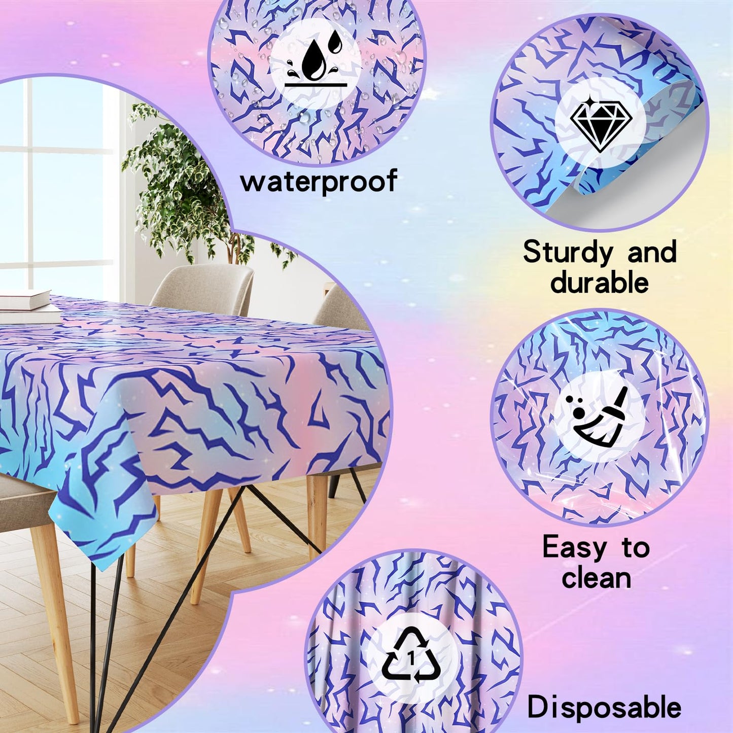 LYYLYYWUHU 2PCS Demon Birthday Hunters Tablecloth Decorations, Purple Energy Lightning Pattern Table Covers for Girls Party Supplies, Plastic Magical Music Themed Disposable Table Cloths 54x108 Inch