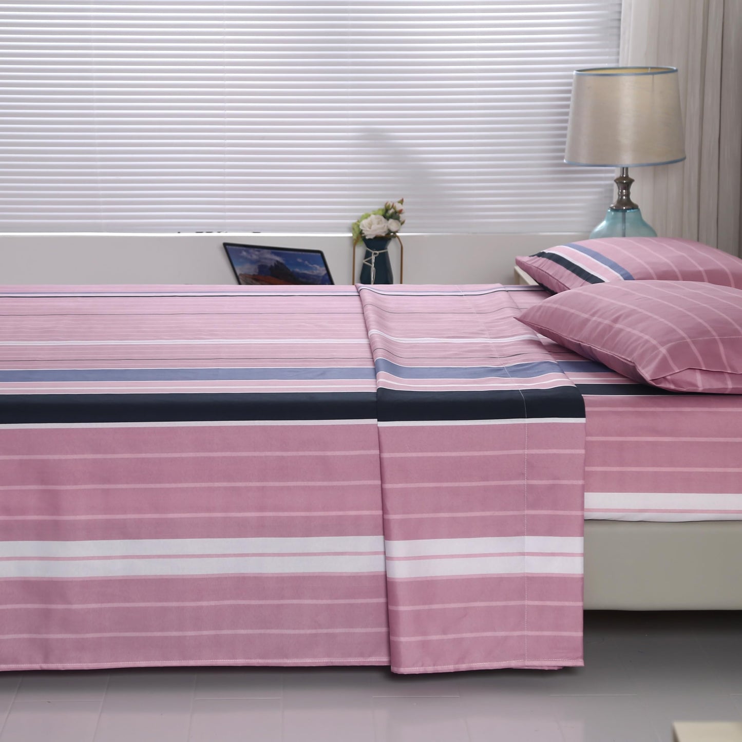 SDIII 4 Pieces Pink Striped Twin Sheets Set, Soft Microfiber Striped Sheets Twin Size Deep Pocket, Hot Pink Stripe Bed Sheet Set All Season