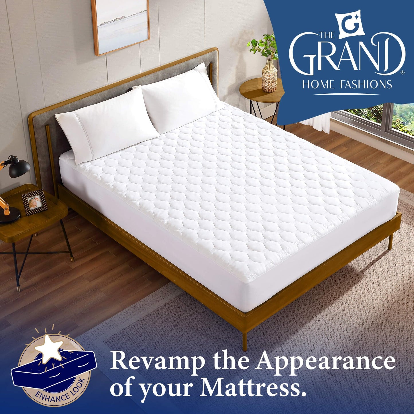 The Grand Hotel Collection Full Size Mattress Pad - Thin, Lightweight, and Breathable Mattress Pad - Ideal for Hot Sleepers & Plush Mattresses - Stretch Fits up to 15" - Easy to Wash (54 x 75)