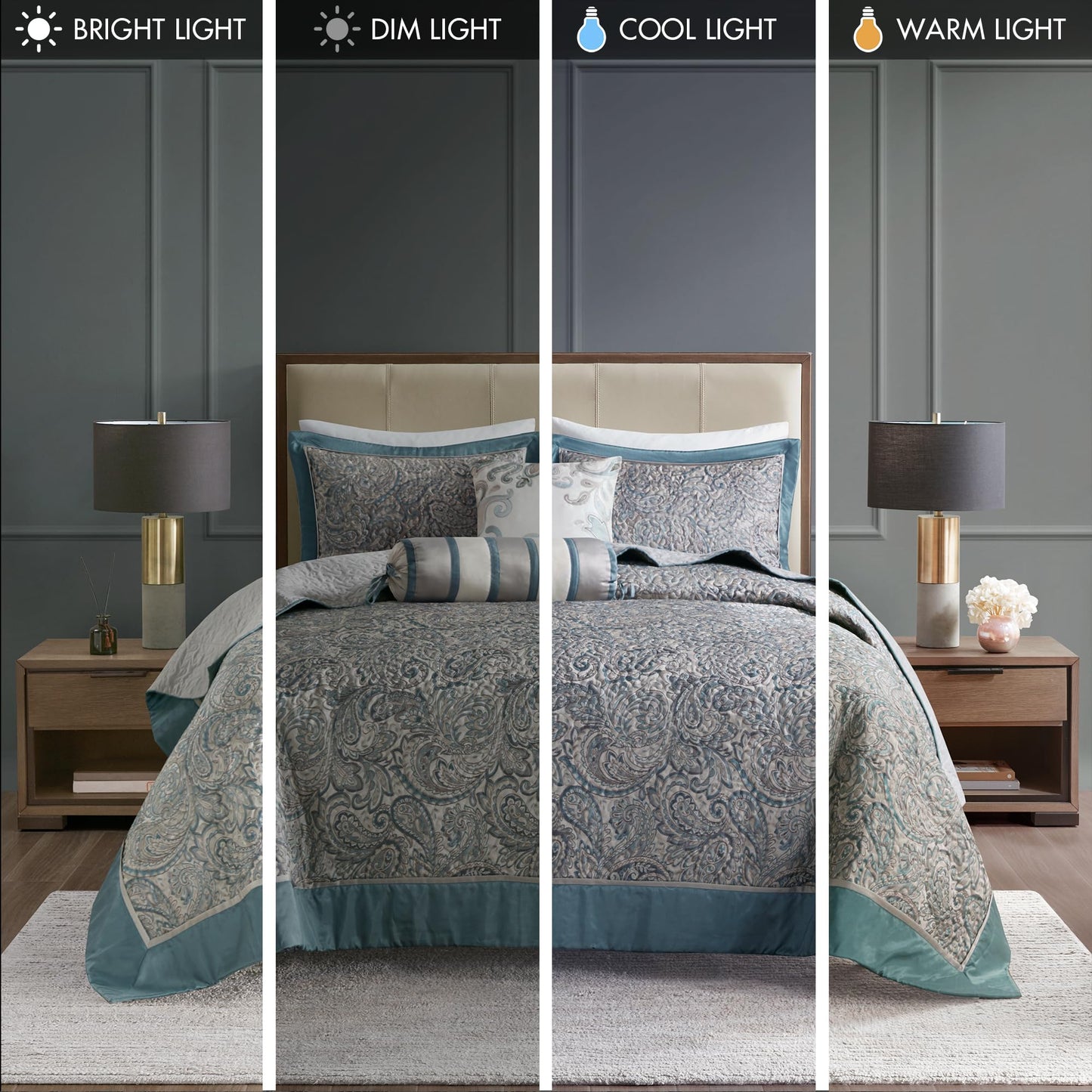 Madison Park Aubrey Reversible Quilted Bedspread Set, Solid Reverse Summer Breathable, Lightweight All Season Bedding Layer, Matching Shams, Bedspread Queen(102"x118") Teal 5 Piece
