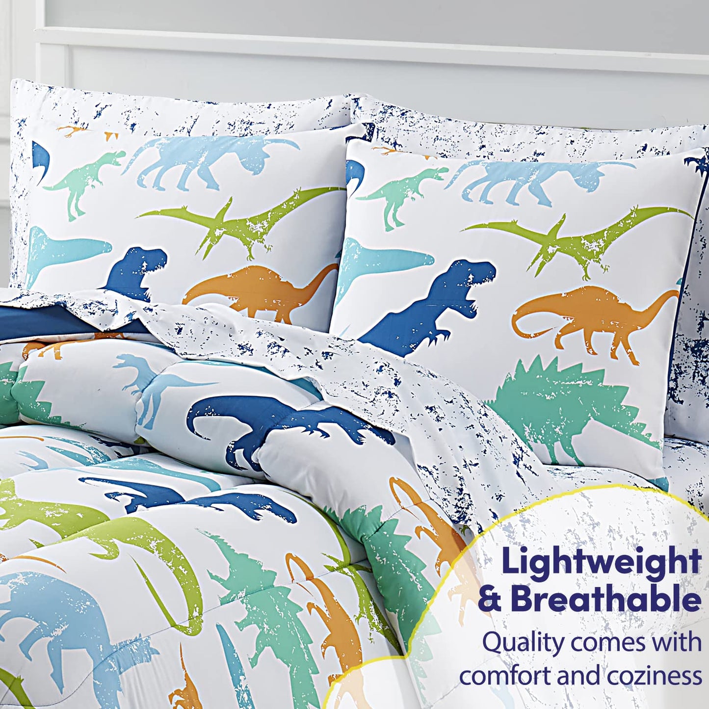 Kids Bedding Set Bed in a Bag for Boys and Girls Toddlers Printed Sheet Set and Comforter , Twin, Dinosaur