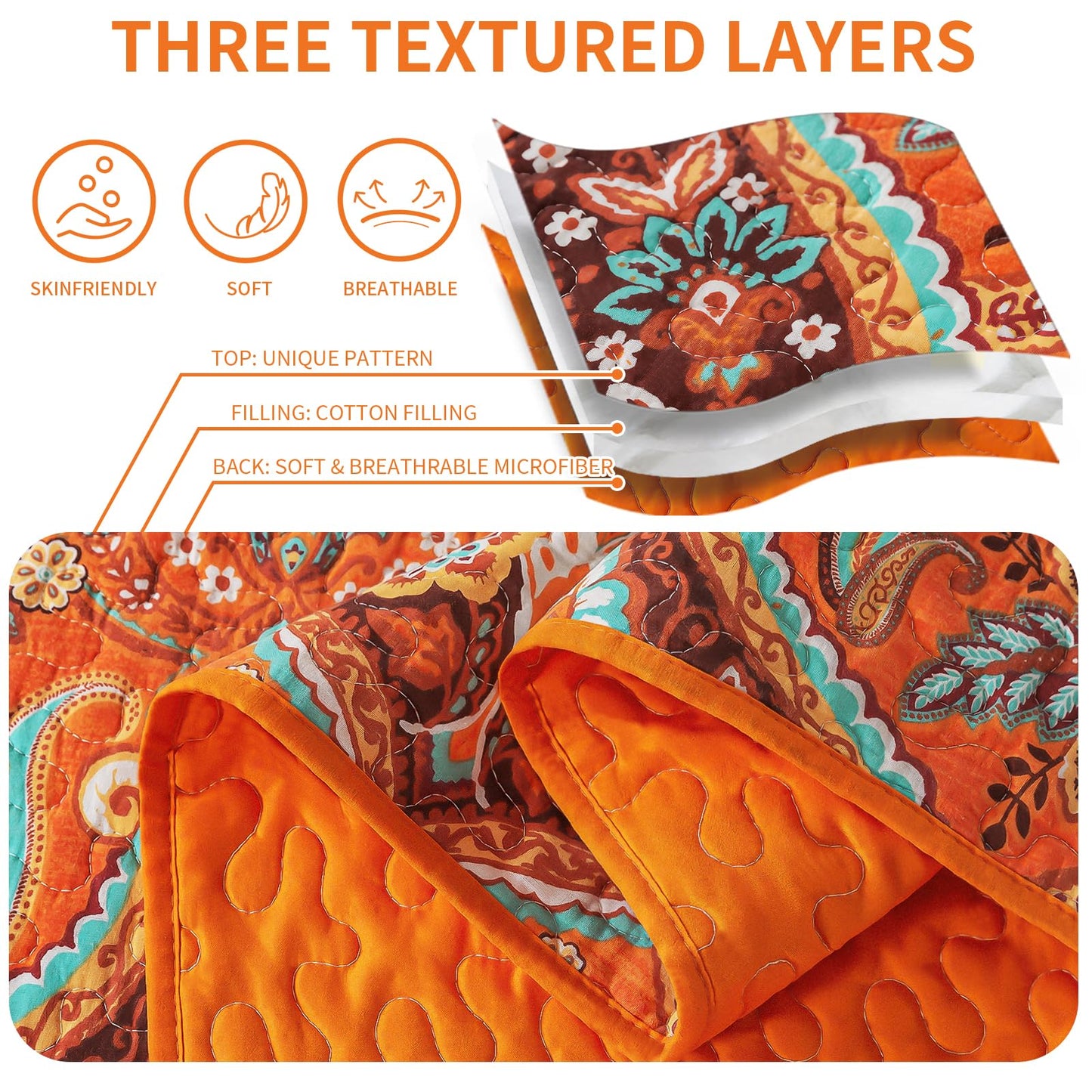 TWINRUN Cotton California King Quilt Set (108 x 118 Inch), 3 Pieces Floral Style California King Quilt, Lightweight Cotton Oversized King Bedspreads, Bedding Coverlet for All Seasons
