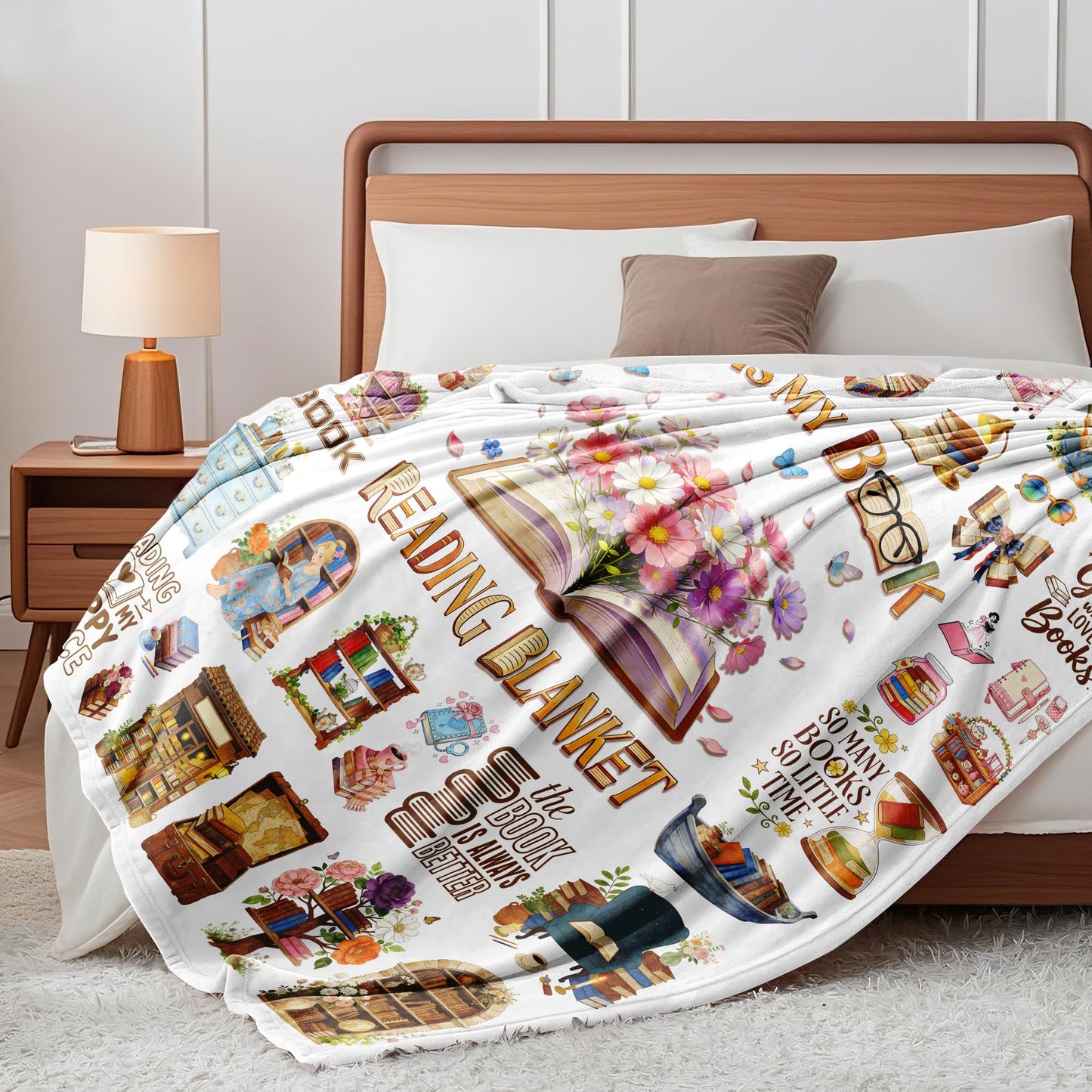 Book Blanket Gifts for Book Lovers Soft Flannel Reading Throw Blanket Merch Stuff Decor for Women Girls 50"X 40"