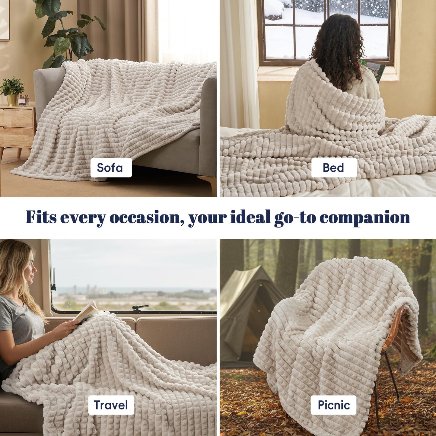PHF Luxury Soft Fleece Blanket King Size, No Shed No Pilling, 380GSM Fluffy Cozy Throw Blankets for Bed, 108"x90",Lightweight Warm Bedding for Home Decor, Ideal Gift for Women, Oak