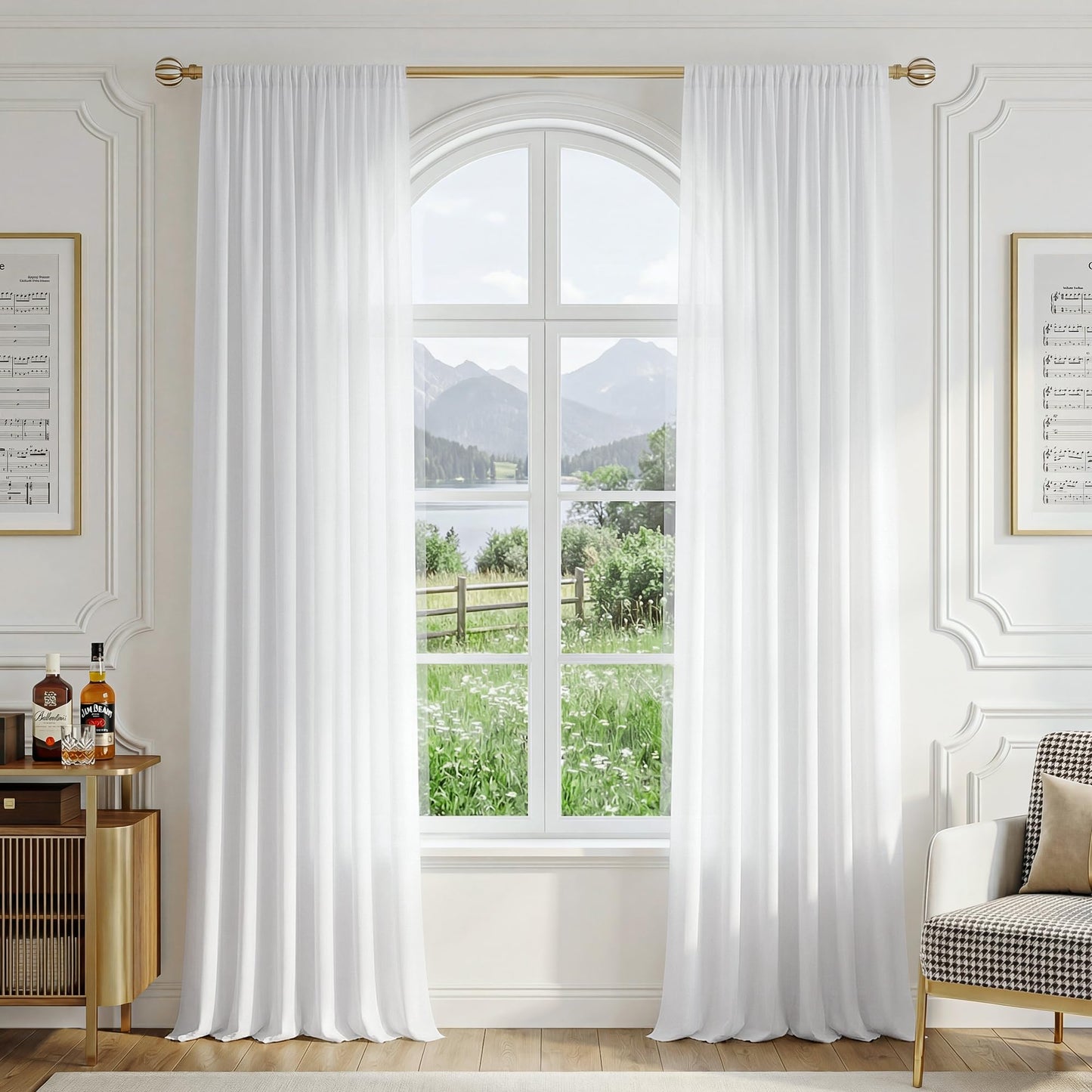 FMFUNCTEX Sheer Non-See-Through White Curtains for Bedroom, Faux Silk that Let Light Curtains 84 inches Long Light Filtering Privacy Sheer Window Drapes for Living Room, Rod Pocket 2 Panels Set