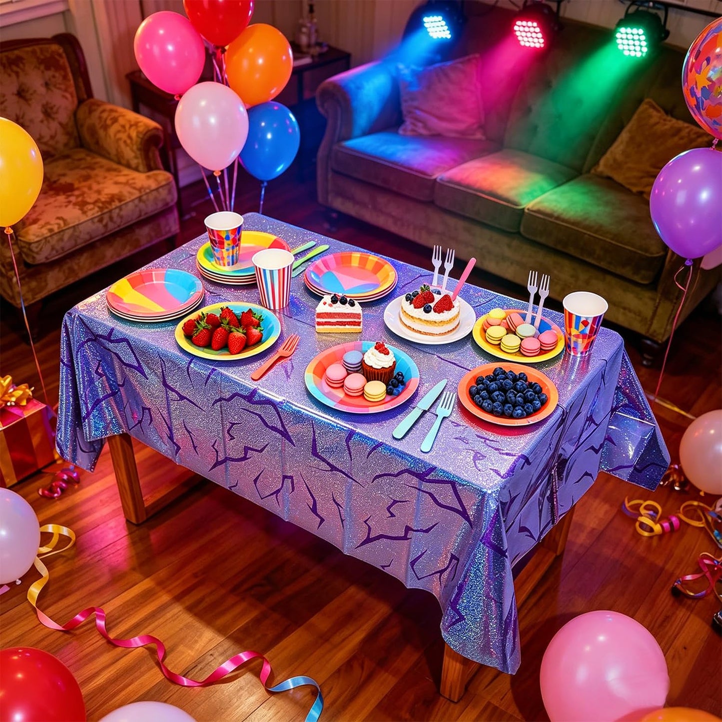3pcs Music Tablecloths Birthday Party Decorations Music Disposable Plastic Sparkling Holographic Laser Table Cloth Rectangle Table Covers Party Supplies for Kids Girls Birthday Decor 54 * 108inch