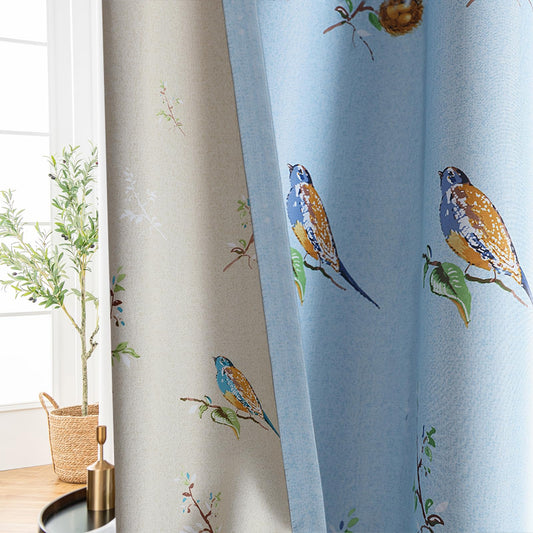 SUOUO Double Sided Patterned Birds Blackout Curtains 84 Inch 2 Panels Rustic Farmhouse Vintage Country Window Drapes for Bedroom Living Room Blue and Khaki