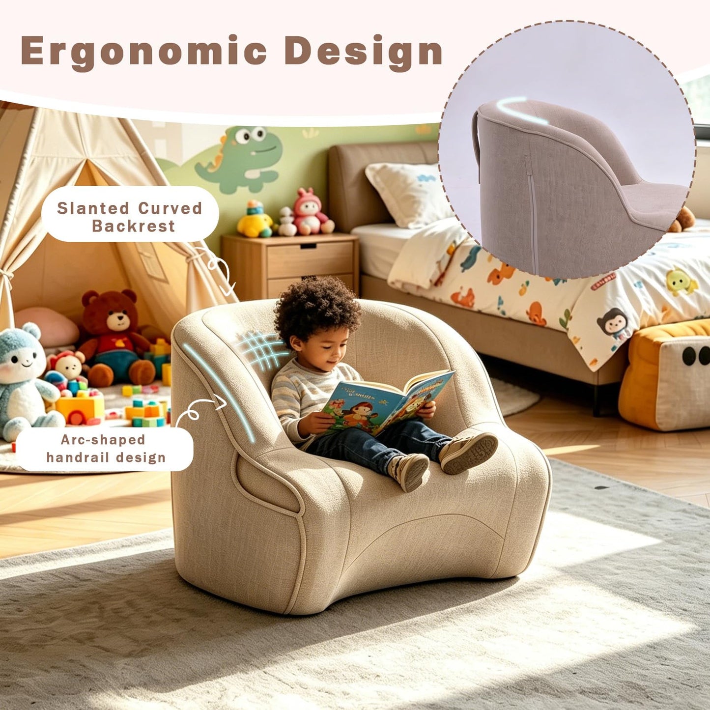NICOMAMA Kids Bean Bag Chair, Toddler Couch with Storage Pocket, Soft Foam Baby Lounger for Playroom, Space-Saving Floor Chair for Boys & Girls (Child's Chair)