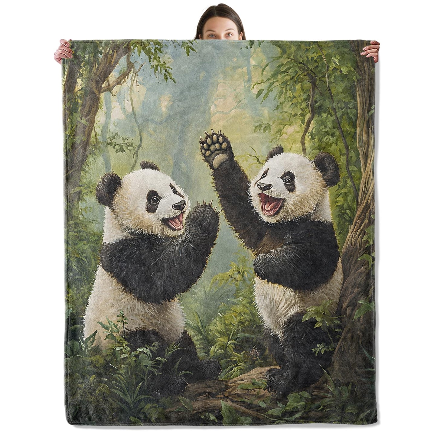 wyxdwh Playful Panda Blanket, Cozy Flannel Cute Jungle Pandas Throw Blanket for Couch Outdoor, Plush Soft Lightweight Travel Blankets for Bed Decor and Gifts, for Women Kids Adults 50"x60"