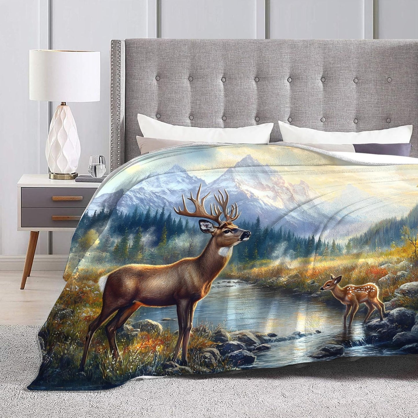 Tijuboni Elk Deer Throw Blanket Mountain Cabin Gifts for Women Men Girls Boys Kids Adults Soft Flannel Fleece Blanket for Couch Sofa Bed Home Decor 40"x50"