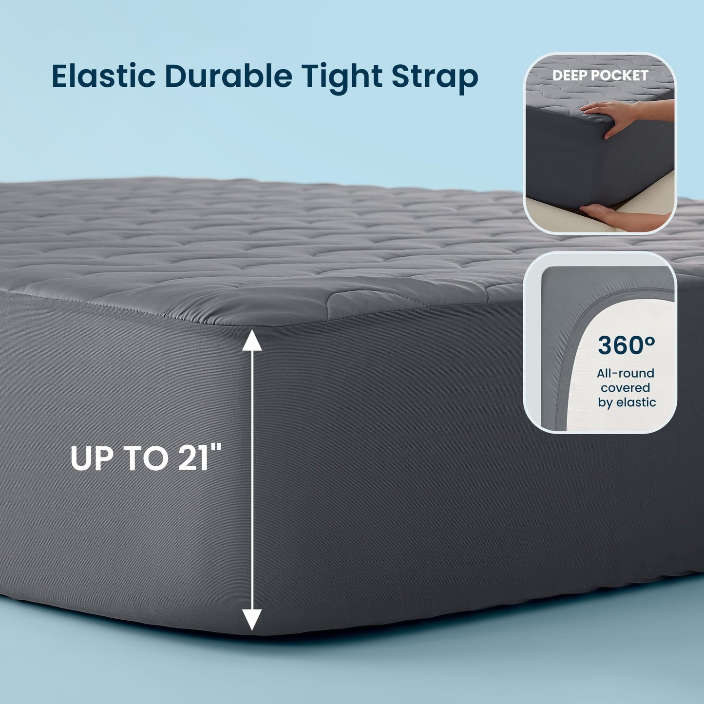 Sleep Zone Cooling Mattress Protector King, Waterproof Bedding Pad for Hot Sleepers, Soft & Breathable Mattress Topper, Deep Pocket Mattress Cover，Hotel Quality (Dark Gray，King)