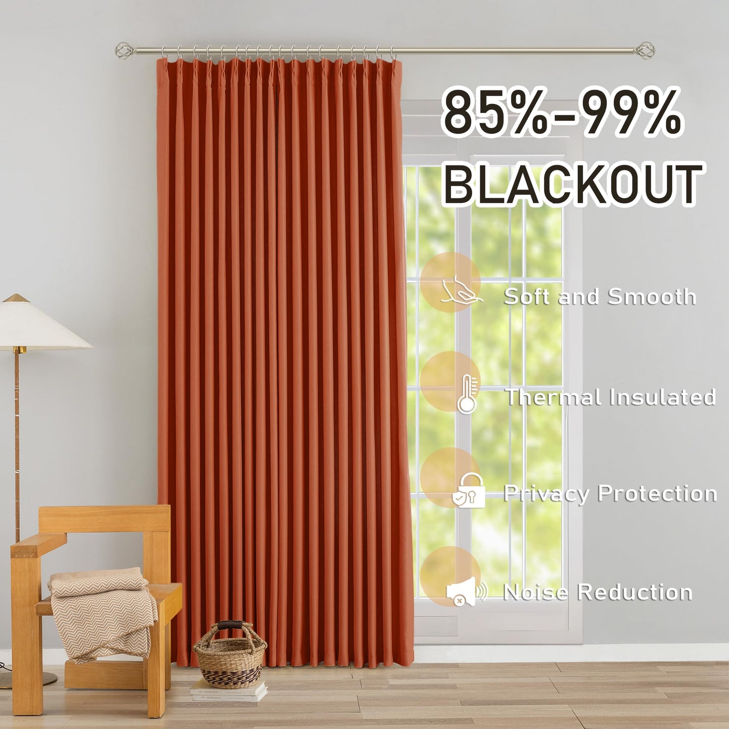 DONREN Burnt Orange Pinch Pleated Blackout Curtains with Hooks - 78 inch Length Room Darkening Thermal Insulated Window Curtain Panels for Living Room Bedroom 2 Panel 40" Wx78 L
