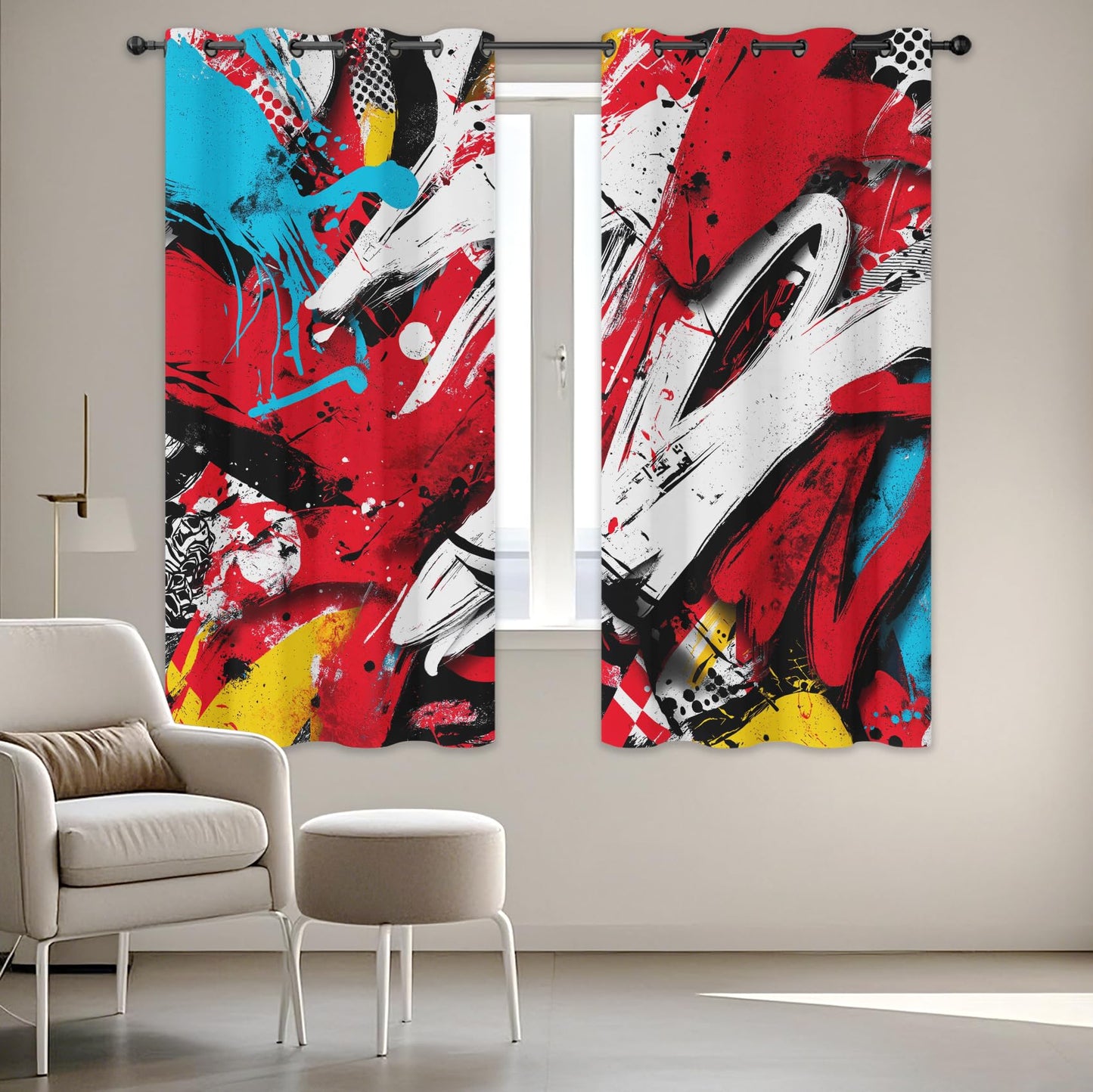 Abstract Colorful Curtains for Living Room Black White