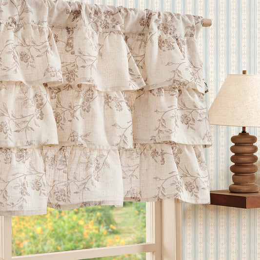 jinchan Ruffled Floral Valance Curtain Shabbychic Linen Window Valance 18 Inch Farmhouse Rustic Window Treatment for Kitchen Bedroom Living Room Rod Pocket 1 Panel Taupe on Linen