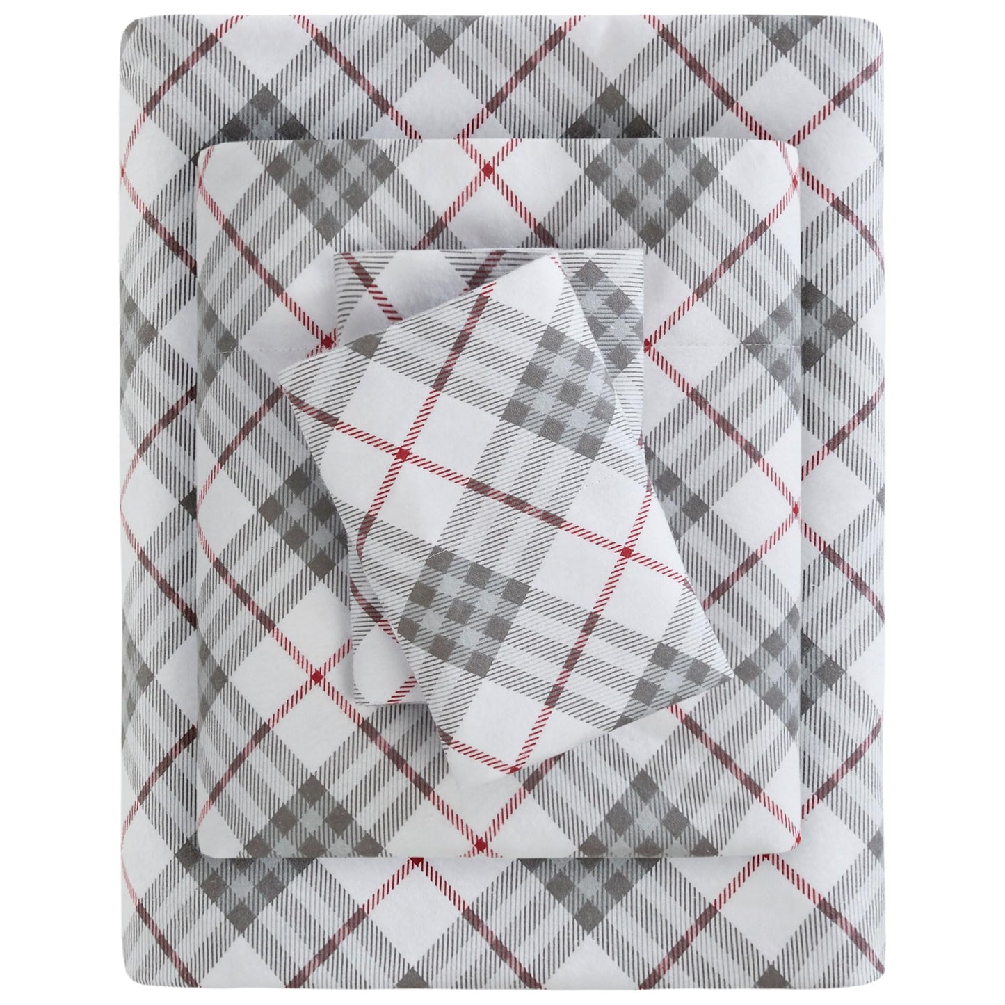 True North by Sleep Philosophy Cozy Flannel Warm 100% Cotton Sheet - Novelty Print Animals Stars Cute Ultra Soft Cold Weather Bedding Set, Queen, Red Plaid 4 Piece