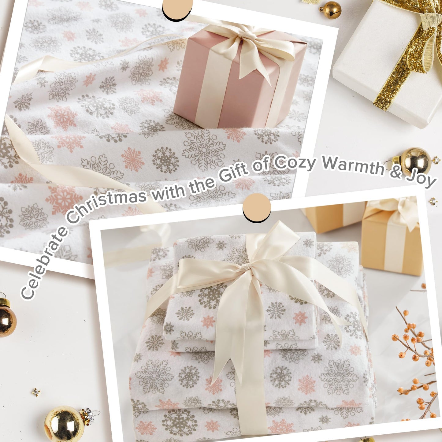 True North by Sleep Philosophy Cozy Flannel Warm 100% Cotton Sheet - Novelty Print Animals Stars Cute Ultra Soft Cold Weather Bedding Set, Twin XL, Pink/Grey Snowflakes 3 Piece