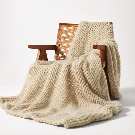 SLEEP ZONE Throw Blanket for Couch - Chunky Knit Hollow Blanket, Throw Blankets for Bed, Handmade Long Plush Cat Yarn, Soft Fluffy Knit Blankets Home Decor (Beige, 40x50in)