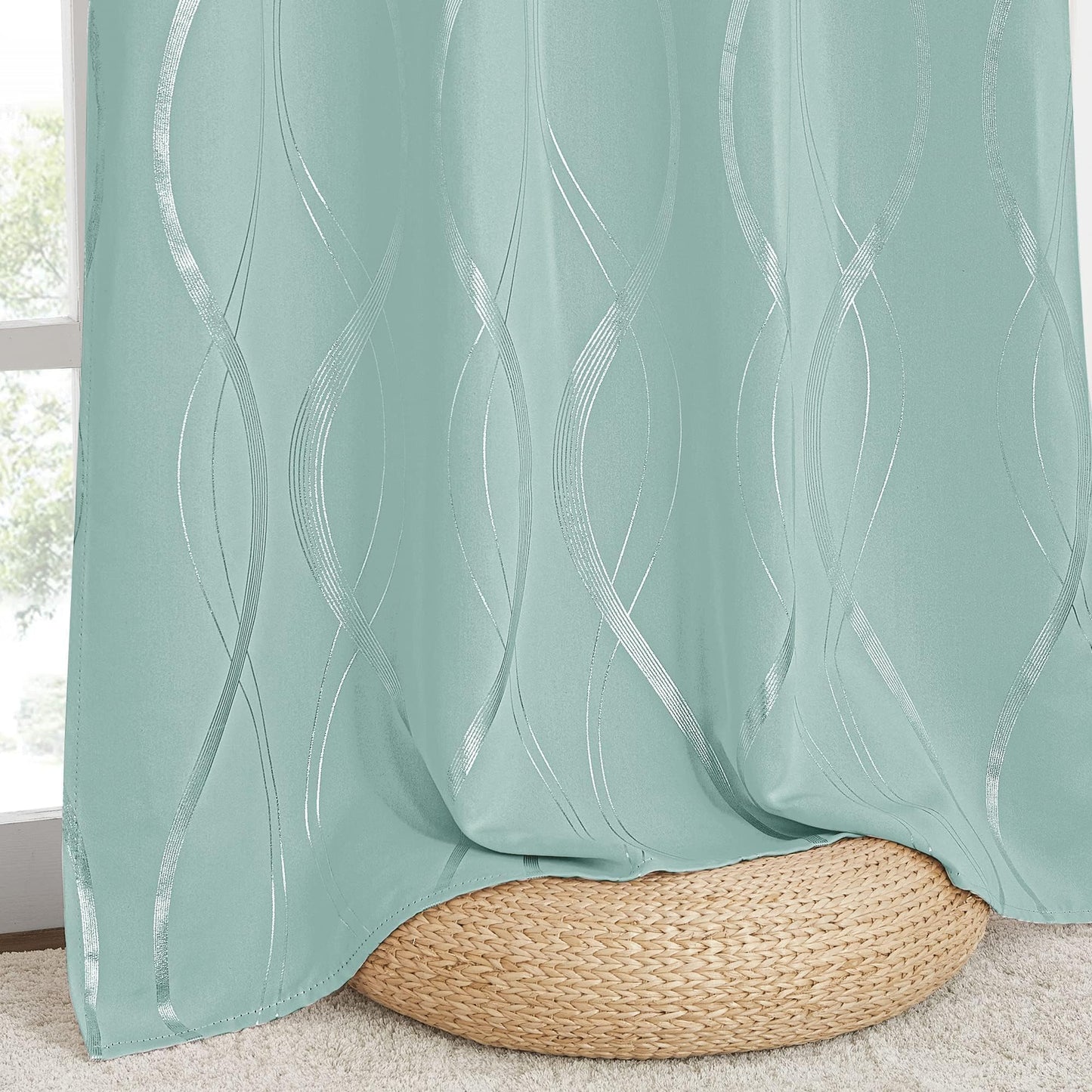 NICETOWN Aqua Blue Floral Blackout Curtain Panels 84 inches 2 Pieces, 52 inches Wide Light Reducing Thermal Insulated Solid Grommet Printed Window Treatments/Drapes for Living Room/Nursery