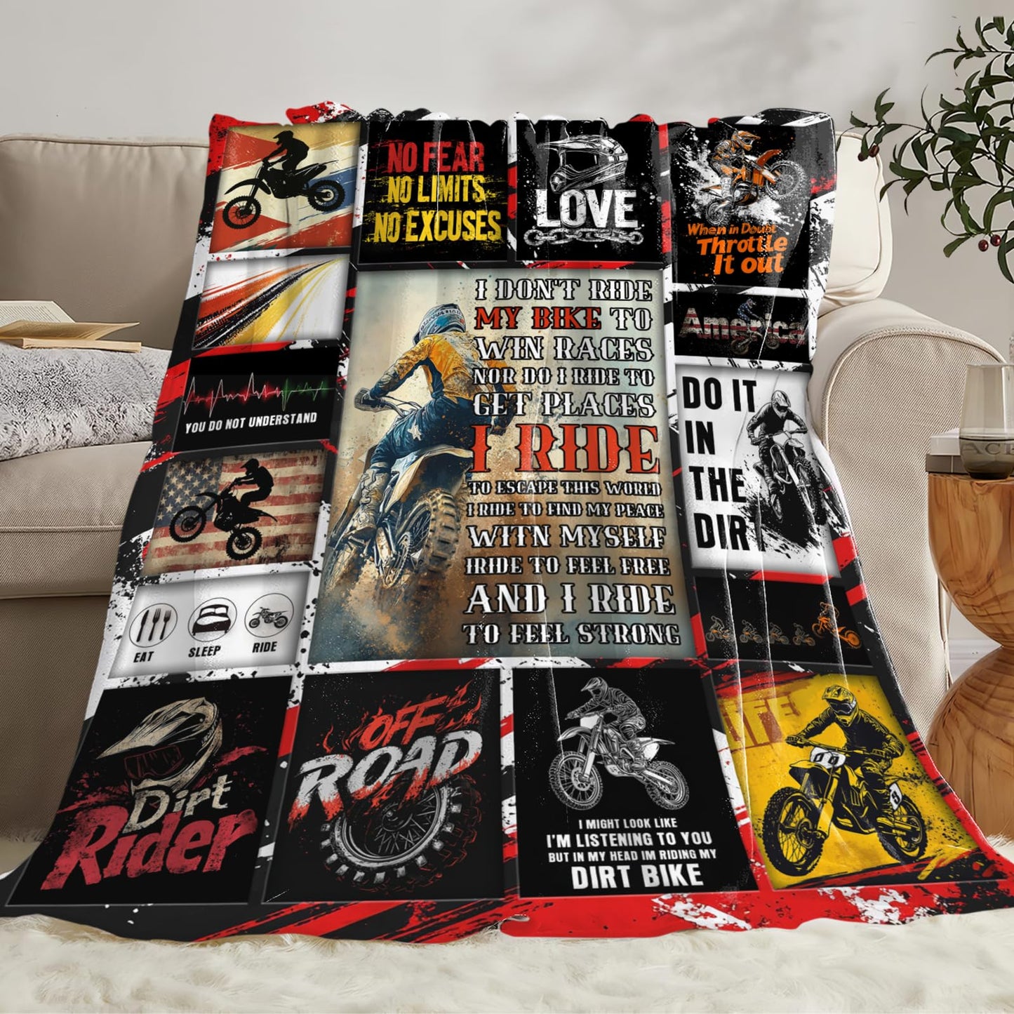 Motorcycle Blanket for Mens, Dirt Bike Flannel Throw Blanket, Fleece Soft Cozy Stuff Blankets Gift for Women Men Couch Sofa Bed 50" x 40"