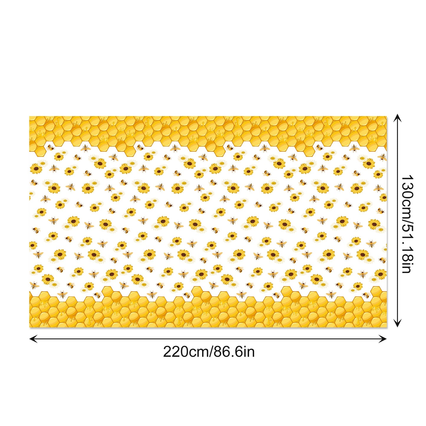 CC HOME 1Pc Bees Party Plastic Tablecloth 54 x 87 Inch Long Table Cover, Honey Sunflower Honeycomb Daisy Party Tablecover for Bee Kids Baby Shower Birthday Dinner Picnic Kitchen Event