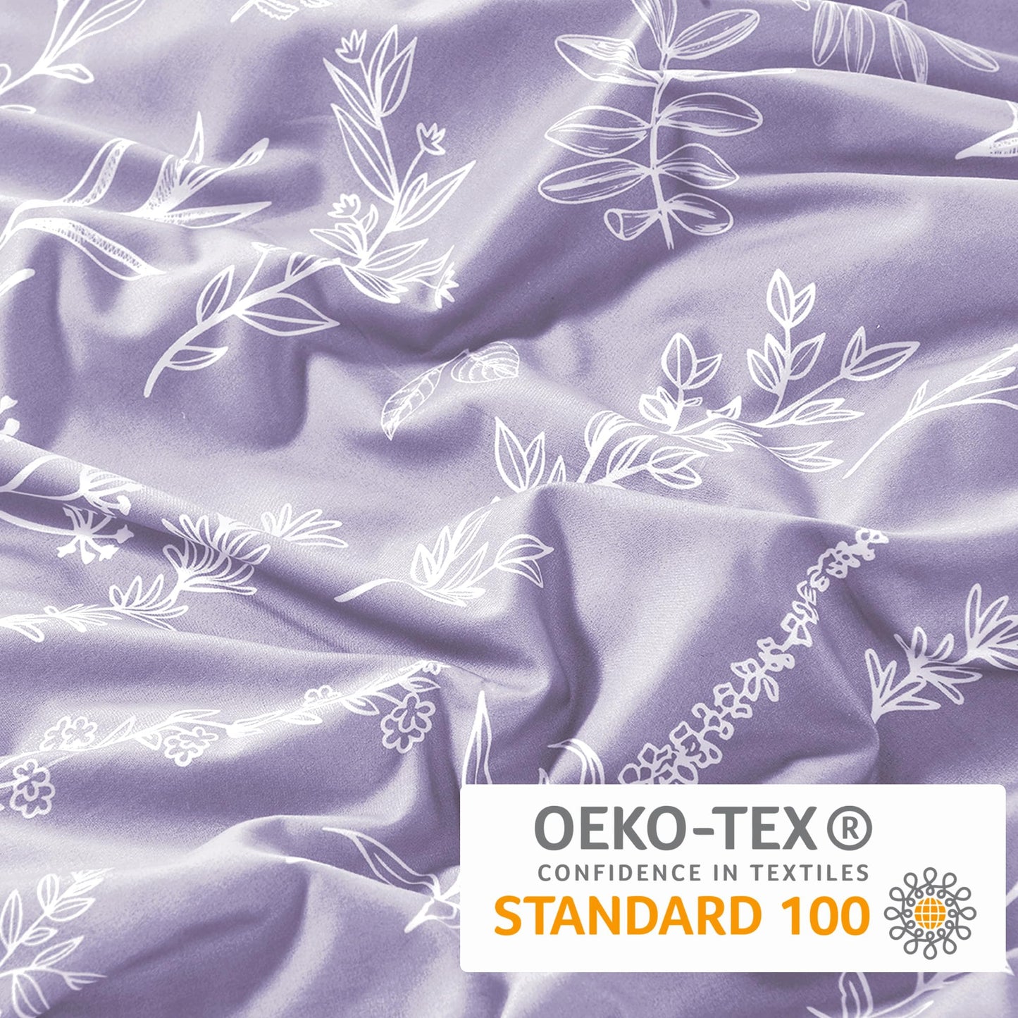 MUXHOMO Duvet Cover Queen Size, Reversible Floral Lavender Duvet Cover Set with Zipper Closure, 3 Pieces Botanical Patterns Soft Microfiber Bedding Set with 4 Ties (90"x90", 2 Pillow Cases)