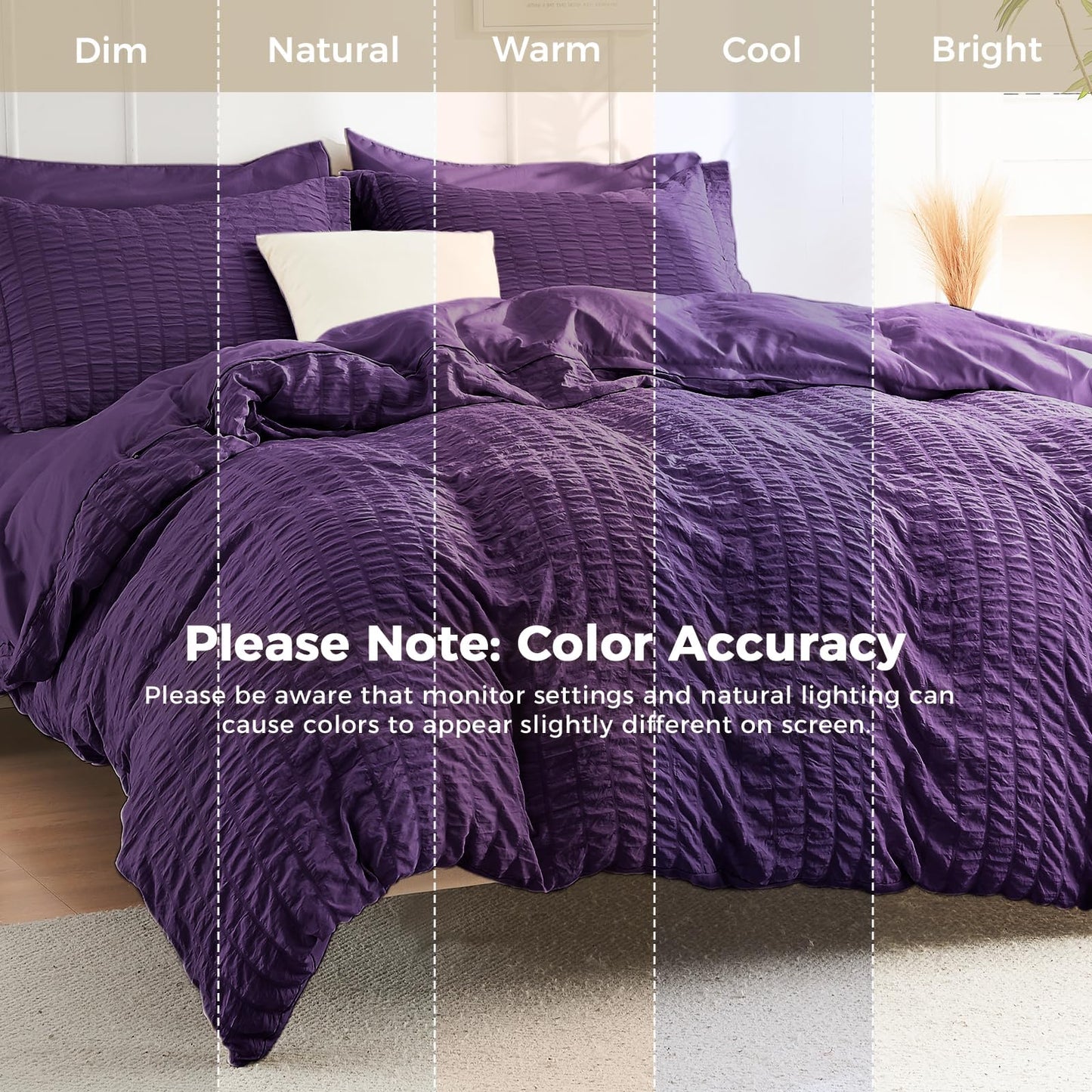 HYMOKEGE Dark Purple Twin Comforter Set Seersucker 5 Pieces, All Season Luxury Bed in a Bag for Bedroom, Bedding Set with Comforter, Sheets, Pillowcase & Sham