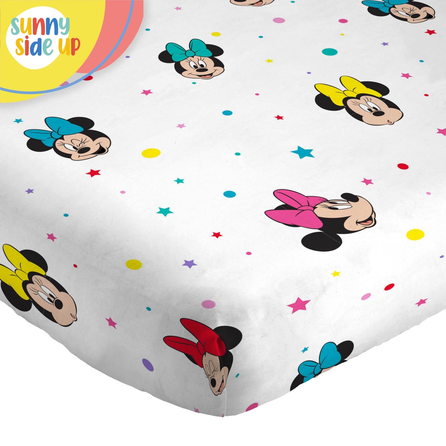 Sunny Side Up Disney Minnie Mouse Twin Sheet Set - 3 Piece Kids Bedding Set Includes Pillow Cover - Super Soft Rainbow Dots Microfiber Sheets