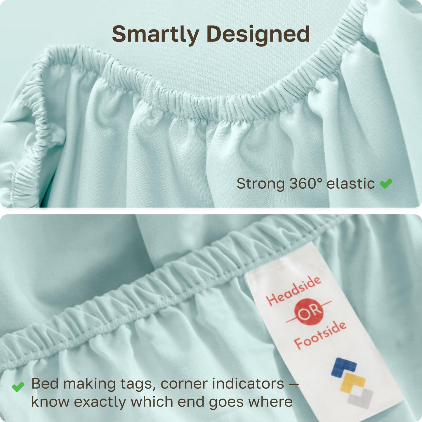 California Design Den King Fitted Sheets Only, Soft 100% Cotton Sateen, Deep Pocket, Durable All-Around Elastic, Head/Foot Side Indicators, King Size Fitted Sheets (Seafoam)