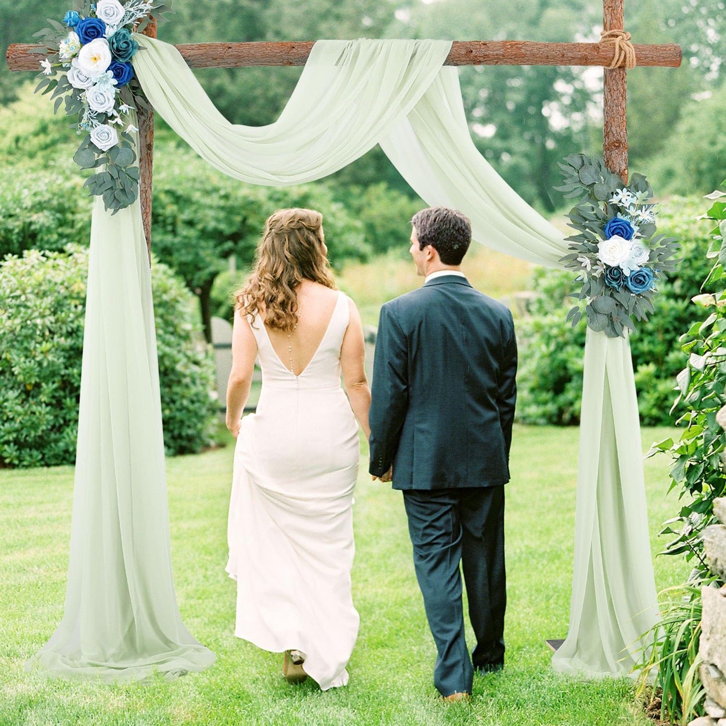 BOYOUTH Dark Green Voile Swag Scarf Valances Curtains,Long Sheer Chiffon Fabric Backdrop Curtains Scarves for Wedding Arch Draping,Party Outdoor Decor,30 by 394 Inches,1 Panel