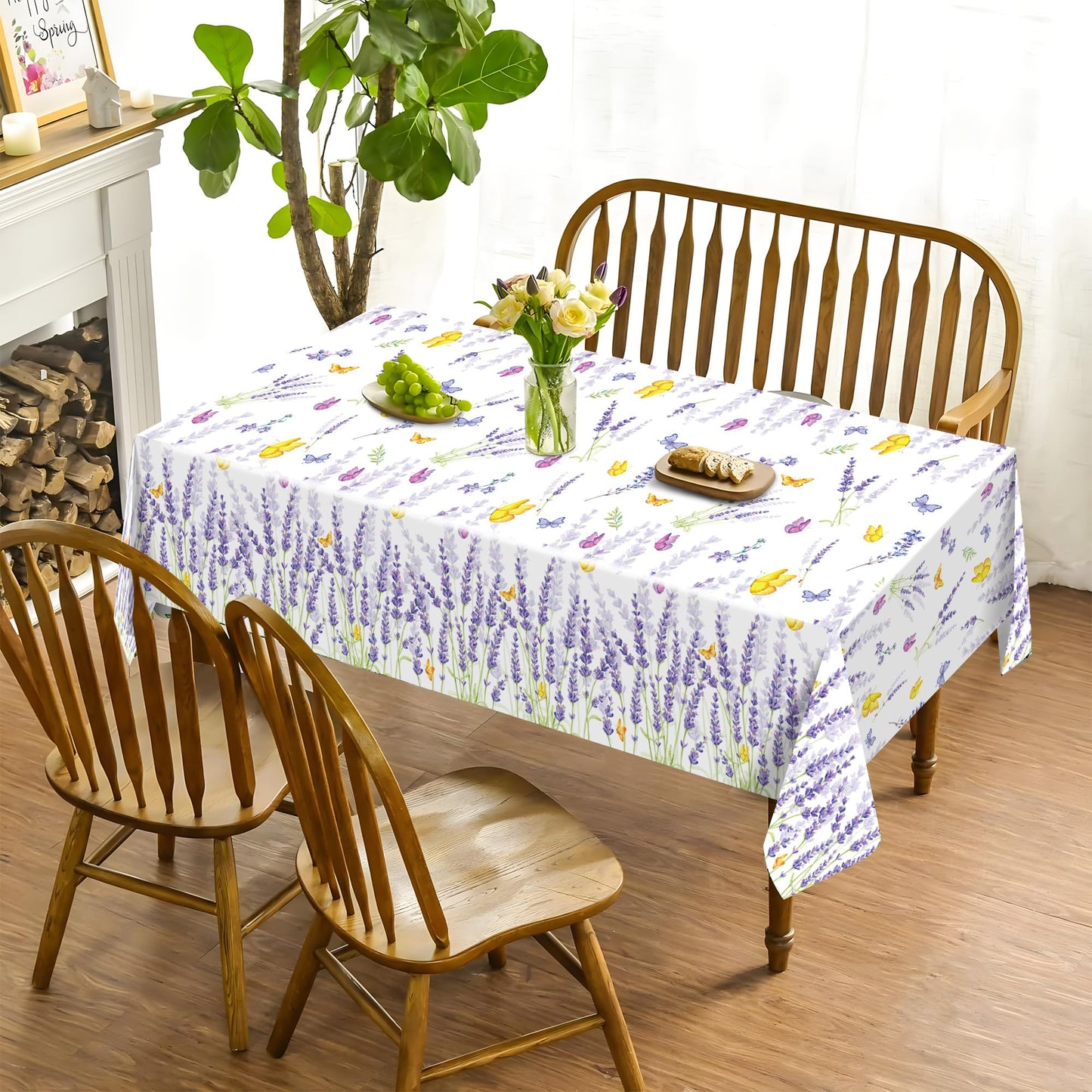 CC HOME 1Pc Purple Lavender Party Plastic Tablecloth 54 x 87 Inch Long Table Cover, Spring Butterfly Party Tablecover for Lavender Flower Kids Baby Shower Birthday Dinner Picnic Kitchen Event