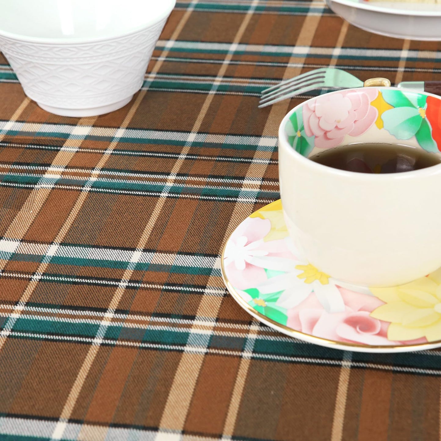 SKNSOFT Square Plaid Tablecloth Brown Table Cloth,Kitchen Dining Tabletop Decoration Checkered Table Covers for Outdoor and Indoor Dining,52 L x 52"