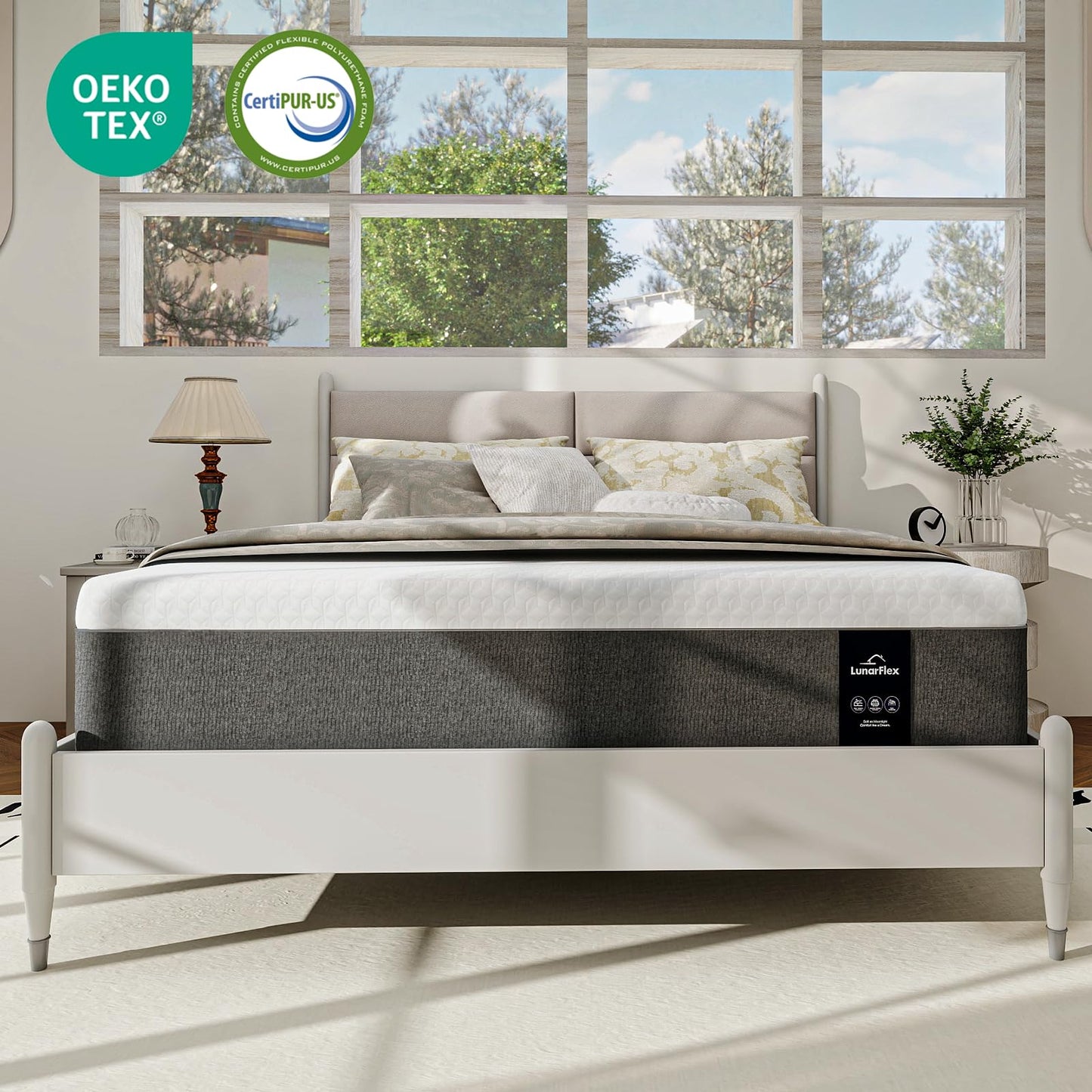 Lunarflex Twin 12 Inch Memory Foam Mattress in a Box, Ice Silk Cooling Cover, Medium Soft Feel, Pressure Relief & Motion Isolation, Cooling Bed Mattress