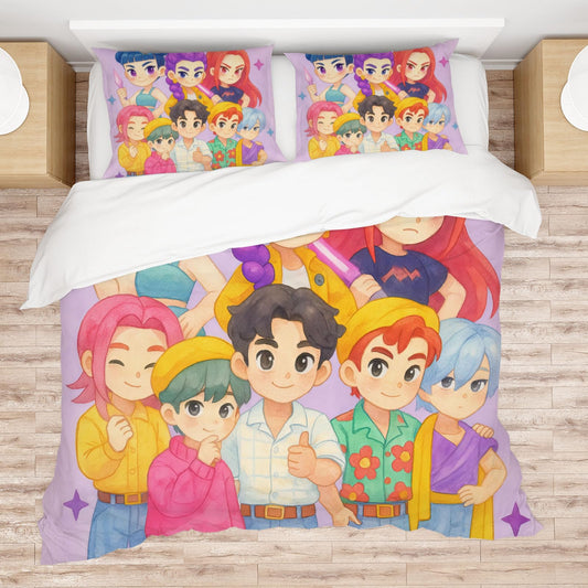 Allenjoy Dreamy Purple Korean Hunter Music Comforter Set with 1 Pillowcase for Girls Teens Women Fans Daughter Bedroom Nursery Bedding Room Decor, Machine Washable Durable Twin Size