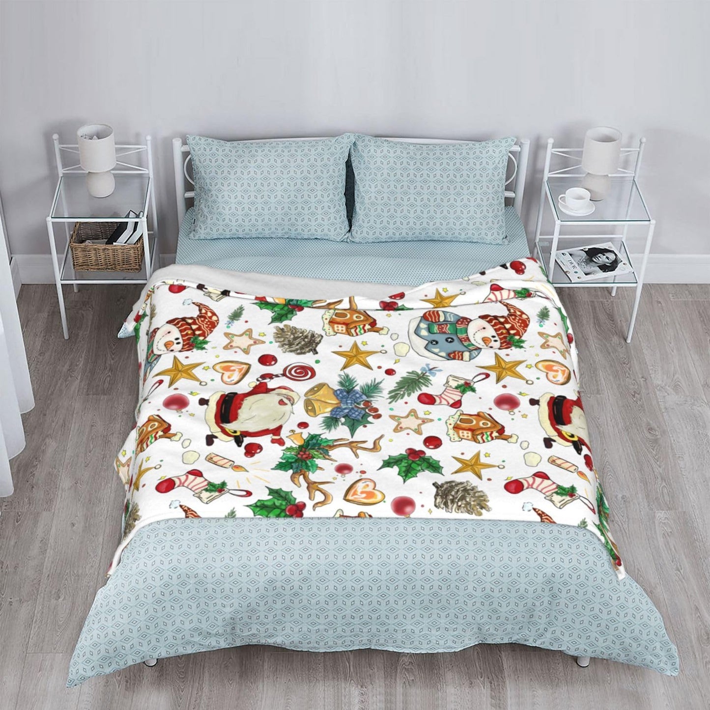 Christmas Santa Claus Snowman Throw Blanket Cozy Fluffy Plush Blanket Soft Flannel Throw Blanket for Kids Men Women Gift Sofa Bed Couch 50"x40" Christmas