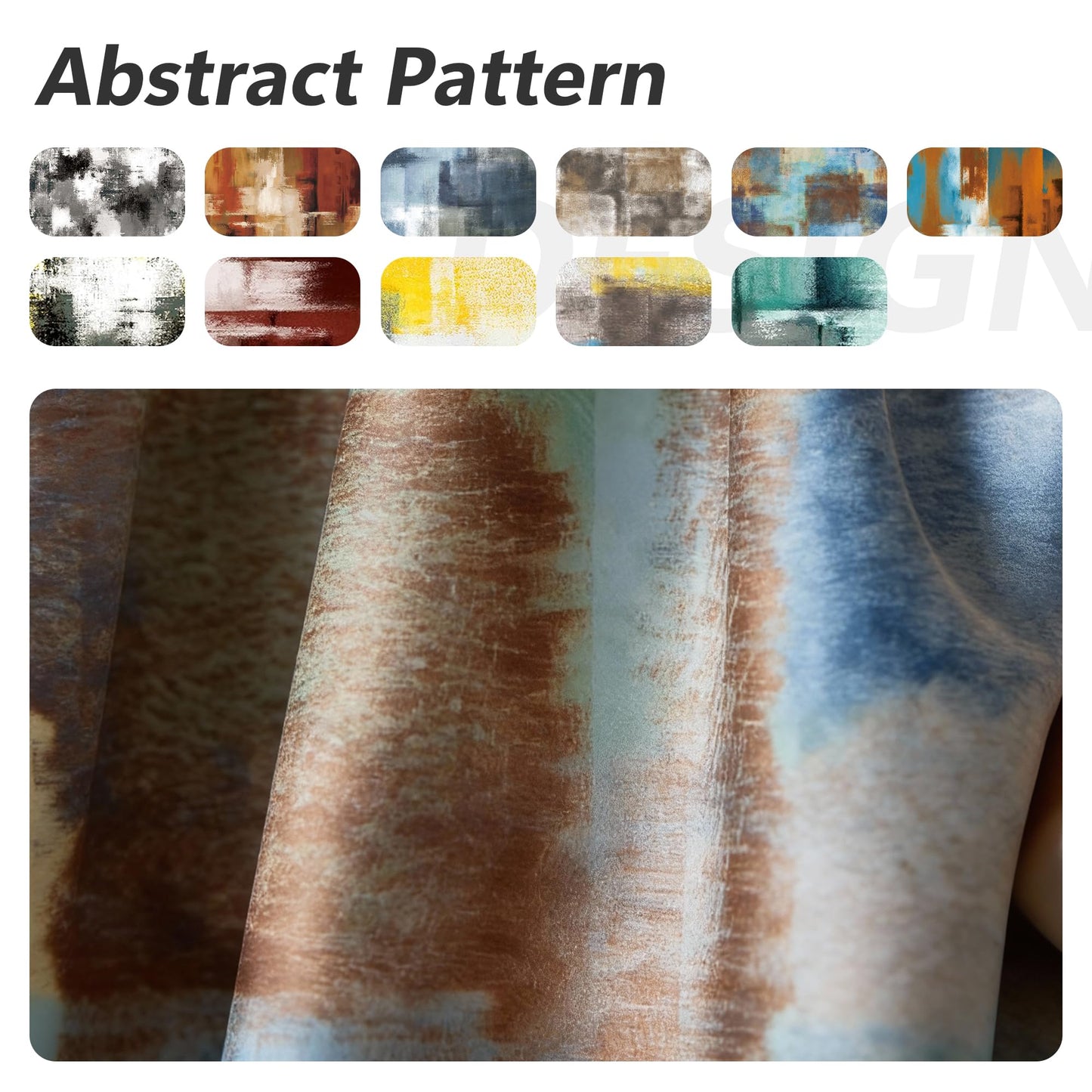 Asuexpect Abstract Curtains 2 Panels Abstract Rust Curtain Room Darkening Grommet Window Treatments Modern Decorative for Bedroom Living Room, 52x84 Inches, Blue Rust