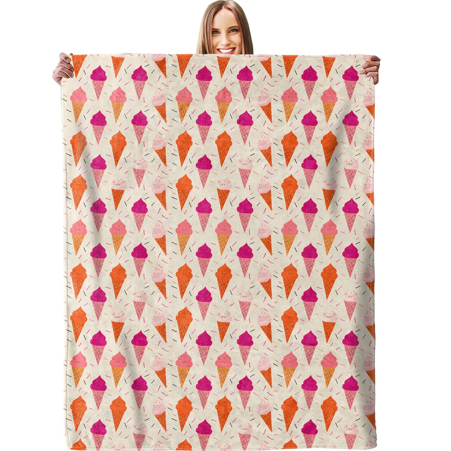 dhakalrlde Cute Ice Cream Throw Blanket - Fuzzy, Ultra-Soft, Comfy, Warm, Lightweight Flannel Plush Blanket for Couch, Bed, Office, Travel, Home Decor Ideal Gift for All 50''×60''