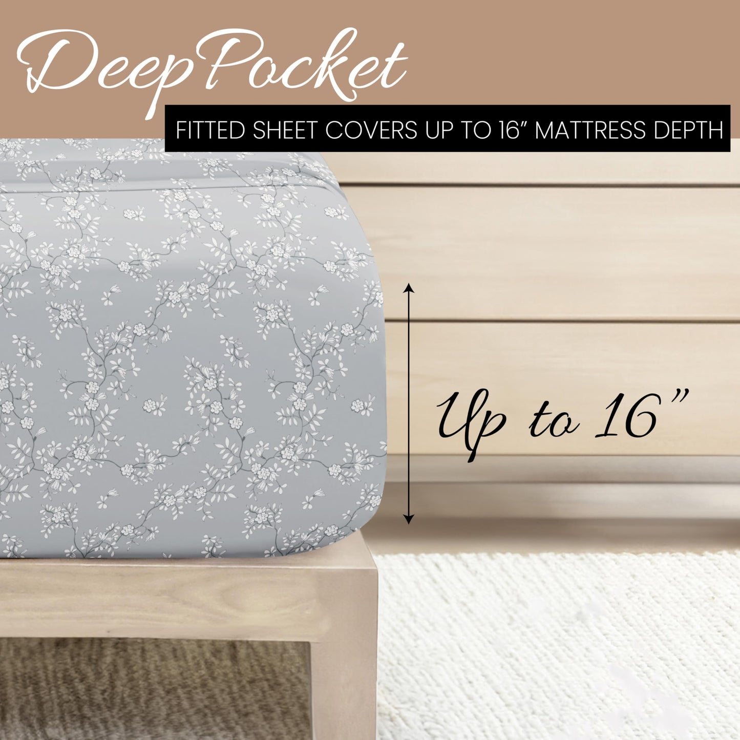 Linen Market Double-Brushed Patterned Microfiber Full Sheet Set 4 Piece – Oeko-TEX Certified Ultra Soft & Wrinkle-Free - 16" Deep Pocket Sheets - Easy Care Full Size - Trellis Vine Light Gray
