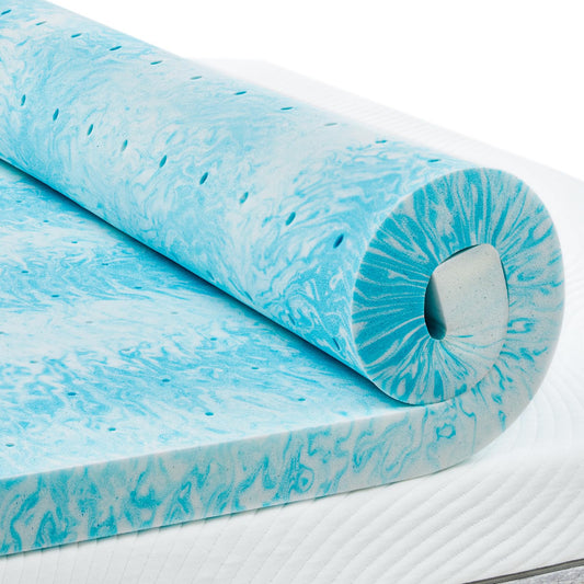 PERLECARE 3 Inch Queen Memory Foam Mattress Topper, Cooling Gel Infused Mattress Pad, Ventilated Bed Topper for Pressure Relief, Made with CertiPUR-US® Certified Foam, Blue